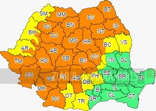 COD PORTOCALIU de ploi abundente în Transilvania, Maramureș și jumătatea de nord a Moldovei