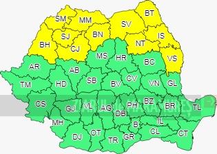 Cod galben de ploi în Maramureș, Crișana, Transilvania și Moldova