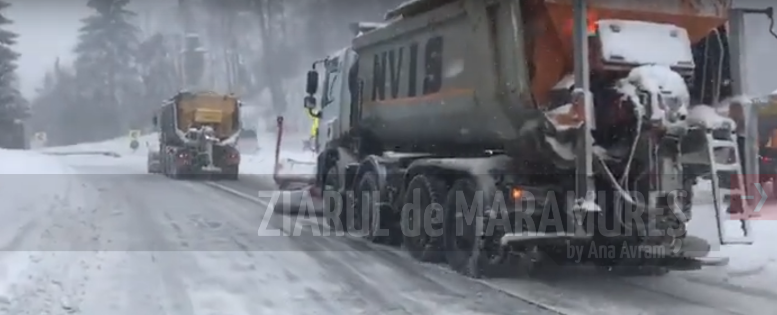 Info trafic: DN18-Sighetu Marmației, Vișeu de Sus, DN19 și DN17, strat de zăpadă frământată pe partea carosabilă