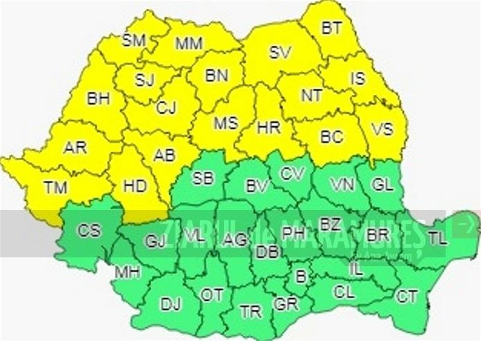 Cod GALBEN de instabilitate atmosferică temporar accentuată în Maramureș și alte județe din țară