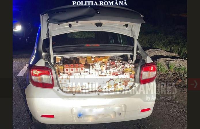 Țigări de contrabandă confiscate de polițiști pe raza localității Baia Sprie. Șoferul s-a aruncat în râul Săsar
