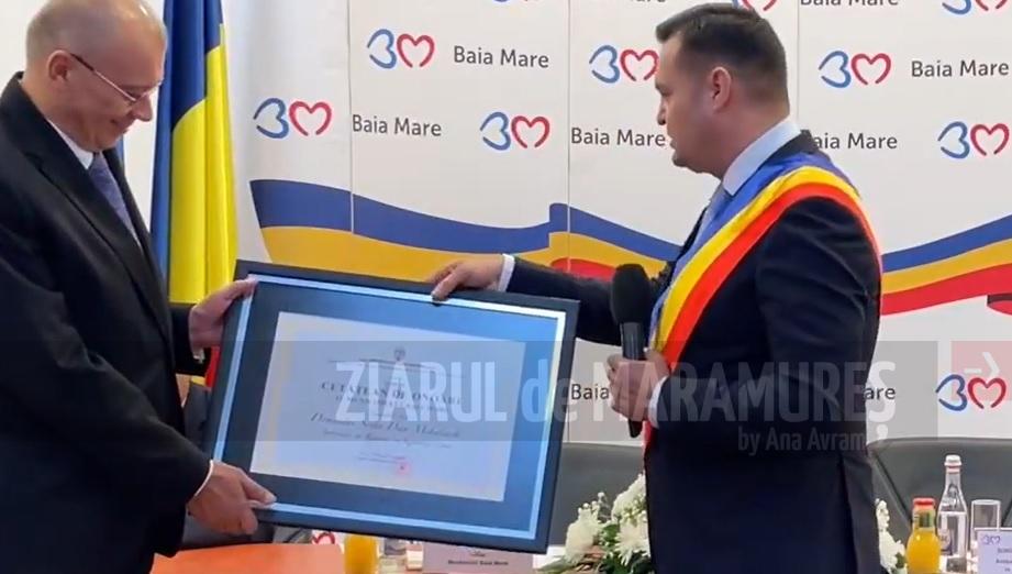 Excelența Sa, Dan Mihalache, Ambasadorul României în Cipru a primit titlul de ”Cetăţean de onoare al municipiului Baia Mare”