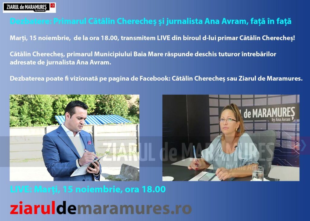 Dezbatere LIVE: Primarul Cătălin Cherecheș și jurnalista Ana Avram, față în față