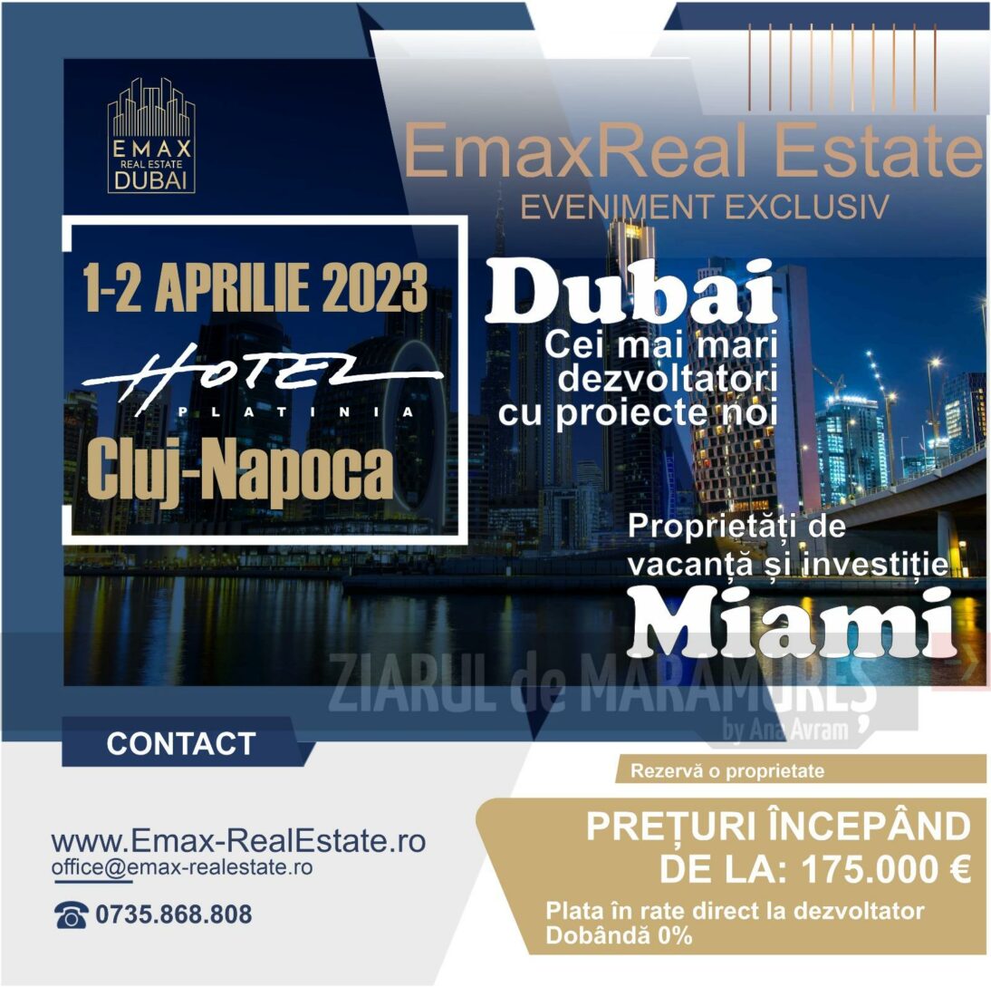 Cel mai mare eveniment dedicat pieței imobiliare din Dubai și Miami, organizat la Cluj Napoca, Hotel Platinia, 1-2 aprilie 2023