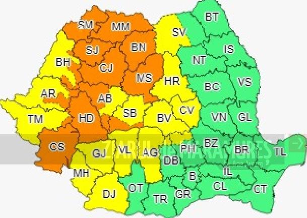 Avertizare meteo de COD PORTOCALIU pentru județul Maramureș și alte județe din țară