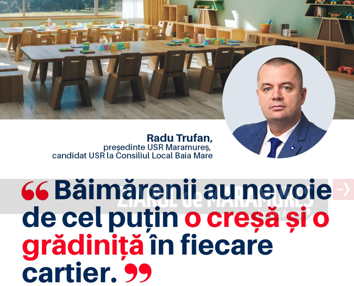 Radu Trufan, președinte USR MM: ”Baia Mare, 13 cartiere și doar 5 creșe. În acest an, în oraș, avem peste 3.000 de copii cu vârste cuprinse între 0 și 3 ani”