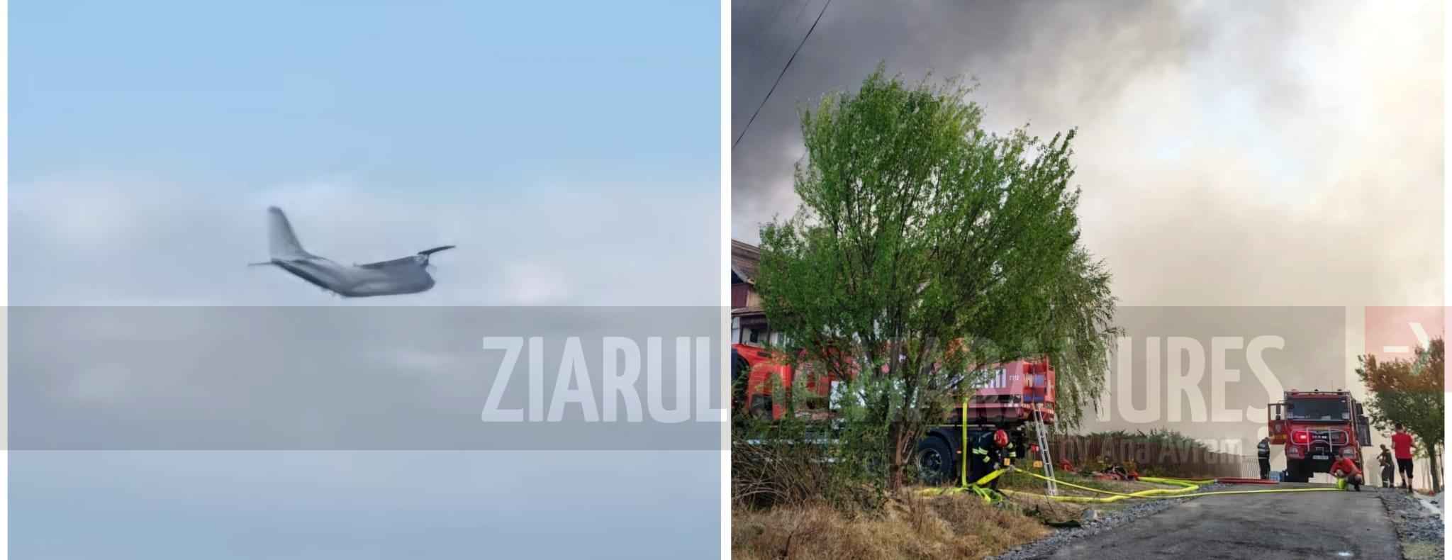 (VIDEO)CJSU MM: Două aeronave Spartan dispersează apă deasupra zonelor afectate de incendiu