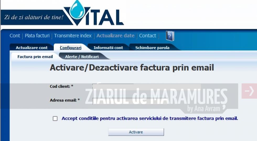 Cum primesc factura lunară VITAL, pe E-mail?