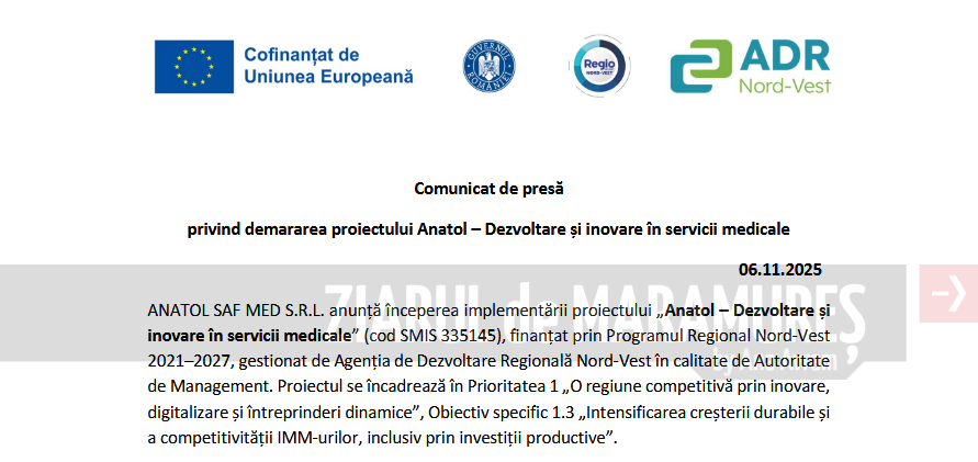 Comunicat de presă privind demararea proiectului Anatol – Dezvoltare și inovare în servicii medicale