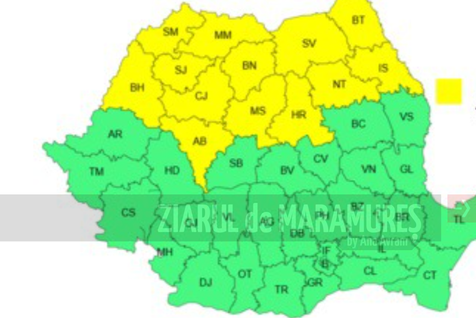 COD GALBEN pentru Maramures, cea mai mare parte a Transilvaniei, nordul Crișanei și al Moldovei