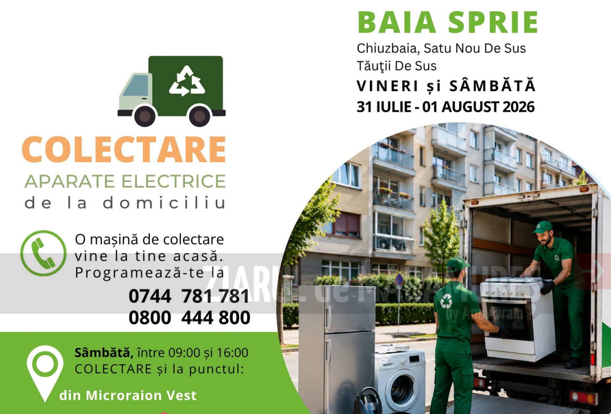 Primăria Baia Sprie anunță campania de colectare a aparatelor electrice de la domiciliu pentru perioada 31 iulie-1 august