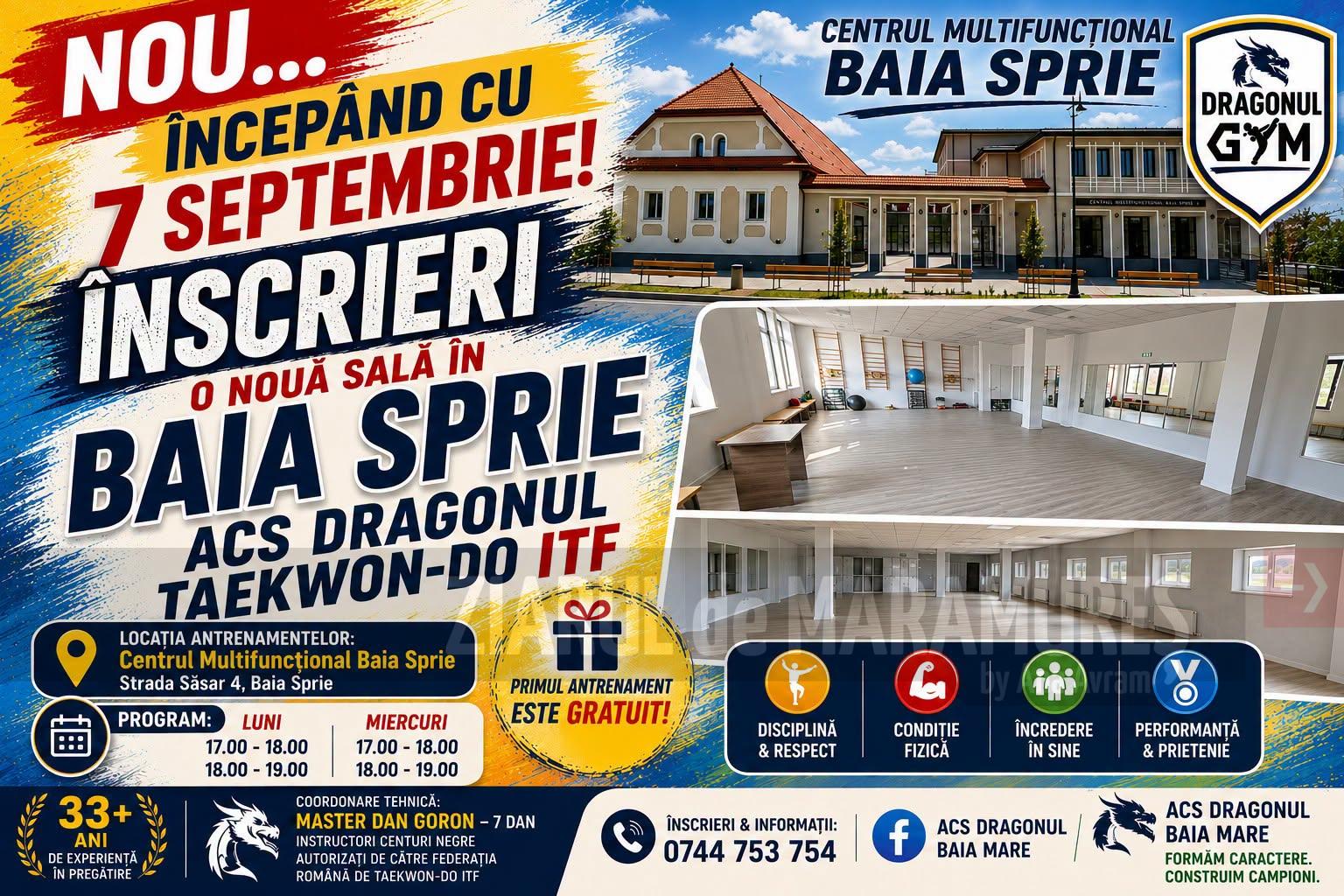 Din 7 SEPTEMBRIE, ACS Dragonul deschide o nouă sală de antrenamente Centrul Multifuncțional Baia Sprie